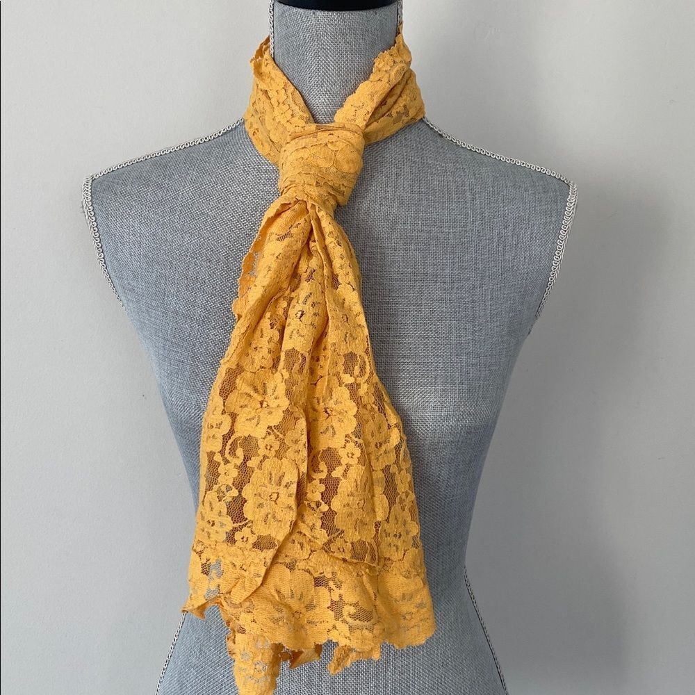 Vintage Orange Unconventional Lace Scarf Statement Colorful Romantic Castlecore